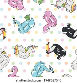 Seamless pattern vector of floaties on polka dot background