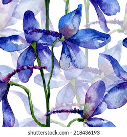 Seamless pattern. Vector floral background. Blue delphinium