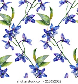 Seamless pattern. Vector floral background. Blue delphinium