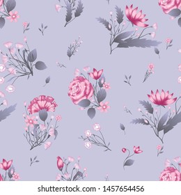 Seamless pattern Vector floral design with roses . Romantic background print for fabrics and wallpapers.