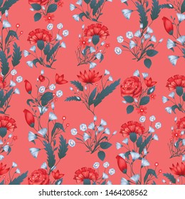 Seamless pattern Vector floral design with roses . Romantic background print for fabrics and wallpapers.