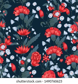 Seamless pattern Vector floral design with roses . Romantic background print for fabrics and wallpapers.