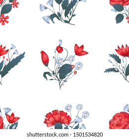 Seamless pattern Vector floral design with roses . Romantic background print for fabrics and wallpapers.