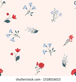 Seamless pattern Vector floral design with roses . Romantic background print for fabrics and wallpapers.