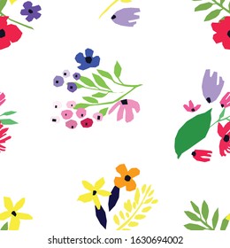 Seamless pattern. Vector floral design with wildflowers. Romantic background print for fabrics and wallpapers. Abstract colorful flowers illustration