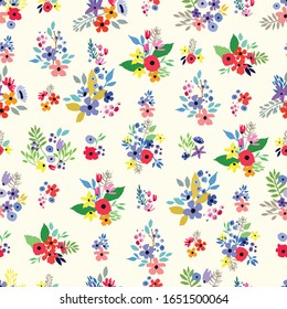 Seamless pattern. Vector floral design with cute wildflowers. Romantic abstract background. Illustration with colorful flowers.