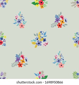 Seamless pattern. Vector floral design with wildflowers. Romantic background print with small flowers for fabrics and wallpapers. Spring nature illustration.