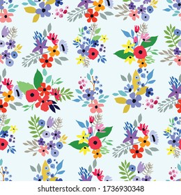 Seamless pattern. Vector floral design with wildflowers. Romantic background print for fabrics and wallpapers. Spring nature flowers.