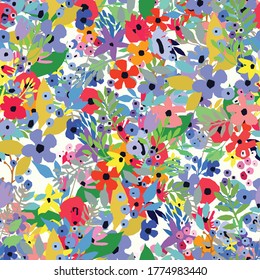 Seamless pattern. Vector floral design with cute wildflowers. Romantic abstract background. Illustration with colorful flowers.