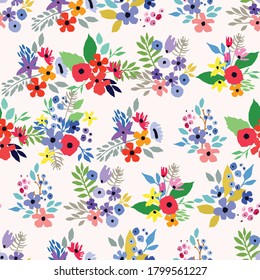 Seamless pattern. Vector floral design with wildflowers. Romantic background print for fabrics and wallpapers. Spring nature flowers.