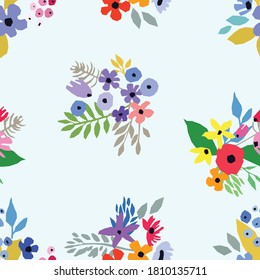 Seamless pattern. Vector floral design with wildflowers. Romantic background print. Spring nature illustration. Abstract colorful flowers.