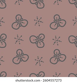 Seamless pattern. Vector flower design with cute wildflowers. Floral illustrations depicting red, yellow, light purple and blue flowers with green leaves on a dark green background