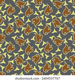 Seamless pattern. Vector flower design with cute wildflowers. Floral illustrations depicting red, yellow, light purple and blue flowers with green leaves on a dark green background