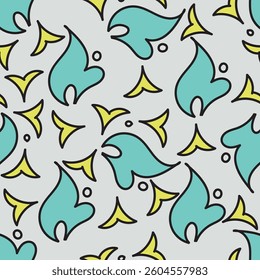 Seamless pattern. Vector flower design with cute wildflowers. Floral illustrations depicting red, yellow, light purple and blue flowers with green leaves on a dark green background