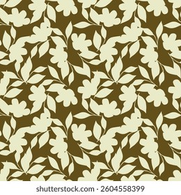 Seamless pattern. Vector flower design with cute wildflowers. Floral illustrations depicting red, yellow, light purple and blue flowers with green leaves on a dark green background