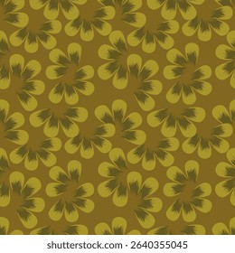 Seamless pattern. Vector flower design with cute wildflowers. Floral illustrations depicting red, yellow, light purple and blue flowers with green leaves on a dark green background

