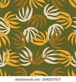 Seamless pattern. Vector flower design with cute wildflowers. Floral illustrations depicting red, yellow, light purple and blue flowers with green leaves on a dark green background
