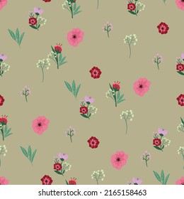 Seamless pattern. Vector flowers and leaves. Botanical illustration