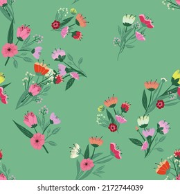 Patrón sin foco. Flores vectoriales y hojas. Ilustración botánica