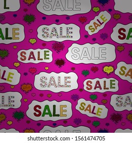 Seamless pattern. Vector format. Sale Discount background for the online store, promotional leaflet, shop, poster, banner. Picture in black, magenta and white colors.