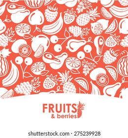 seamless pattern vector fruits and berries icons, background of fruits