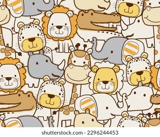 seamless pattern vector of funny animals cartoon