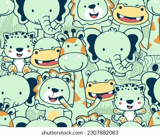 Seamless pattern vector of funny animals cartoon