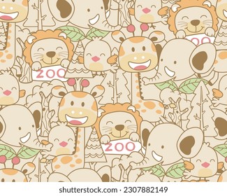 Seamless pattern vector of funny animals cartoon