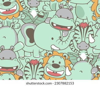 Seamless pattern vector of funny animals cartoon