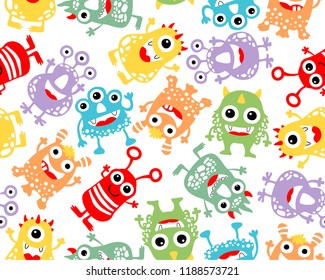 Seamless pattern vector of funny colorful monster cartoon