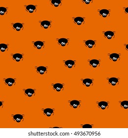 Seamless pattern vector of funny and cute black spiders. Halloween spiders. 