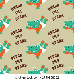 Seamless pattern vector of 
Funny dinosaur astronaut in space. Dinosaur in outer space. Creative vector childish background for fabric, textile, nursery wallpaper, card, poster and other decoration.