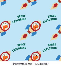 Seamless pattern vector of 
Funny dinosaur astronaut in space. Dinosaur in outer space. Creative vector childish background for fabric, textile, nursery wallpaper, card, poster and other decoration.