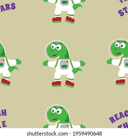 Seamless pattern vector of 
Funny dinosaur astronaut in space. Dinosaur in outer space. Creative vector childish background for fabric, textile, nursery wallpaper, card, poster and other decoration.