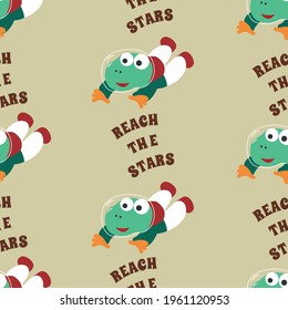 Seamless pattern vector of 
Funny dinosaur astronaut in space. Dinosaur in outer space. Creative vector childish background for fabric, textile, nursery wallpaper, card, poster and other decoration.