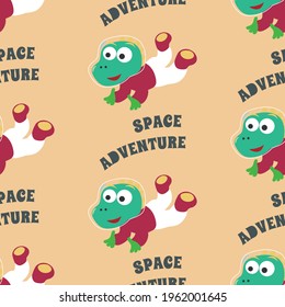 Seamless pattern vector of 
Funny dinosaur astronaut in space. Dinosaur in outer space. Creative vector childish background for fabric, textile, nursery wallpaper, card, poster and other decoration.