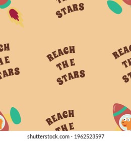 Seamless pattern vector of 
Funny dinosaur astronaut in space. Dinosaur in outer space. Creative vector childish background for fabric, textile, nursery wallpaper, card, poster and other decoration.