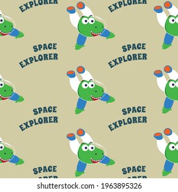 Seamless pattern vector of 
Funny dinosaur astronaut in space.