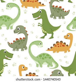 Seamless pattern vector of funny dinosaurs cartoon with animals trail