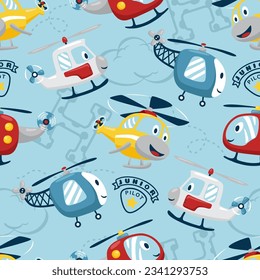 Seamless pattern vector of funny helicopters cartoon