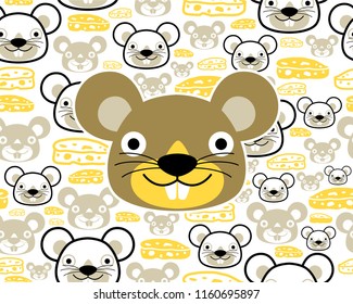 Seamless pattern vector with funny mouse cartoon with cheese