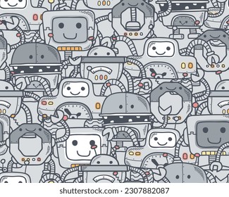 Seamless pattern vector of funny robot cartoon
