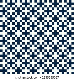 Seamless pattern Vector of geometric cross square pattern with color white and blue navy color. Background design in mimimal concept for fabric cloth pattern , decoration or wallpaper.