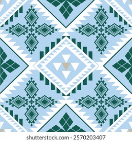 Seamless Pattern, Vector, Geometric Pattern with Diamonds and Crosses, 
Blue, Green, and White Geometric Textile Design, 
Eye-Catching Geometric Pattern for Backgrounds and Design, 
Modern Geometric P