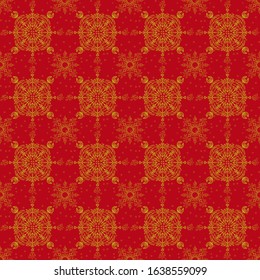 Seamless pattern vector. Gold ornament on red background. 