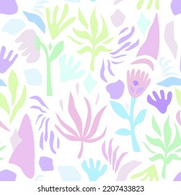 Seamless pattern vector graphic chamomile flowers in abstract doodle style.