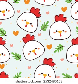 Seamless, pattern, vector, graphic design cute chicken light green background for decoration