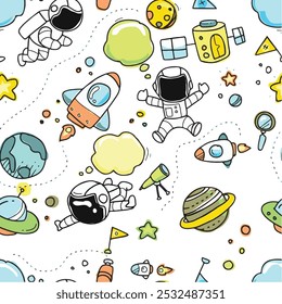 Seamless, pattern, vector, graphic design Planet and world with white background for decoration