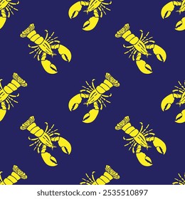 Seamless, pattern, vector, graphic design yellow lobster with dark Bluesea080811 background for decoration