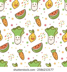 Seamless, pattern, vector, graphic design food, carrot, watermelon and small things with white background for decoration